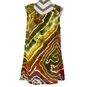 Handmade Tie Dye Dress Womens Size Small Tunic Swim Cover Up Linen Geode Green